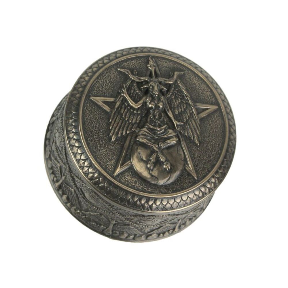 Baphomet With Pentagram Bronze Finished Round Trinket Box Wicca Pagan